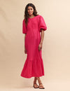 Pink Puff Sleeve Kelsie Midi Dress