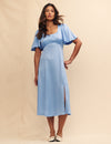 Blue Satin Jacquard Dee Dee Midi Dress