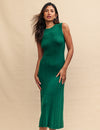 Green A-line Ribbed Midi Dress