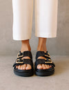 Alohas Harper Leather Two-Strap Black Sandals