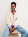 Cream and Pink Contrast Stitch Cardigan