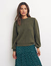 Green Shoulder Gathered Crew Neck Jumper