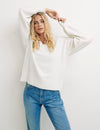 Cream Long Line Slouchy V-Neck Jumper