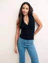 Black Sleeveless Button Through Knitted Top