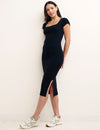 Square Neck Knitted Midi Dress