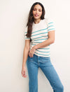 Blue & White Stripe Knitted Short Sleeve Top