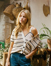 Cream & Black Mock Crochet Stripe Cardigan