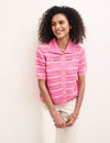 Pink Mock Crochet Stripe Cardigan