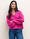 Pink Rib Knit V-Neck Button-Up Cardigan