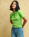 Green Collar Ribbed Knit Top