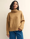 Camel Roll Neck Knitted Jumper