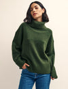 Khaki Green Knitted Roll Neck Jumper