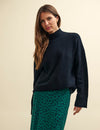 Black Funnel Neck Longline Knitted Jumper