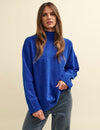 Blue Funnel Neck Longline Knitted Jumper