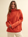 Orange Knitted Roll Neck Oversized Jumper