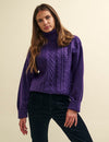 Purple Cable Knit Roll Neck Oversized Jumper