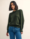 Khaki Green Chunky Trim Crew Neck Knitted Jumper