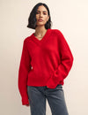 Red V-Neck Knitted Jumper