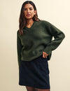 Khaki Green V-Neck Knitted Jumper