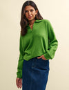 Green Open Collar Knitted Jumper