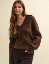 Brown Open Collar Chunky Knitted Jumper