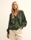 Khaki Green Rib Knit V-Neck Button-Up Cardigan