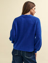 Blue Rib Knit V-Neck Button-Up Cardigan