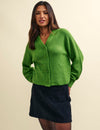 Green Rib Knit V-Neck Button-Up Cardigan