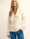 Cream Pointelle Collared Cardigan