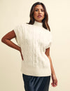 Cream Cable Knit Funnel Neck Oversized Sleeveless Jumper