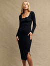 Black Square Neck Knitted Midi Dress