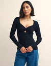 Black Sweetheart Twist Front Knitted Top