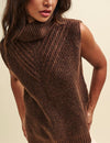 Brown Roll Neck Oversized Knitted Tabard