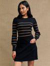 Black Stripe Crew Neck Knitted Top