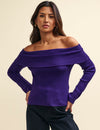 Purple Bardot Rib Knit Top