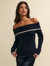 Black Bardot Rib Knit Top