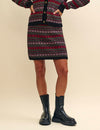 Pink and Red Jacquard Knitted Mini Skirt