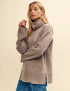 Beige Oversized Roll Neck Merino Wool Jumper