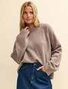 Beige Crew Neck Oversized Merino Wool Jumper