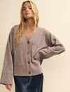 Beige V Neck Oversized Merino Wool Cardigan