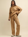 Camel Knitted Wide Leg Trousers