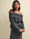 Grey Knitted Bardot Jumper