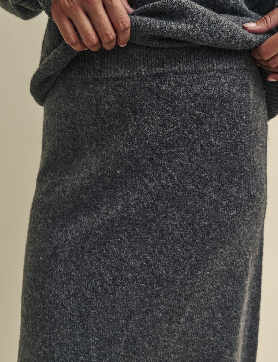 Grey Knitted Maxi Skirt