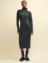 Charcoal Grey Roll Neck Knitted Midi Dress