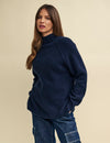 Navy Funnel Neck Longline Knitted Jumper