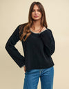 Black Stitch Hem Scoop Neck Knitted Jumper