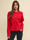 Red Crew Neck Cable Knit Jumper