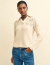 Cream Open Collar Mock-Crochet Jumper