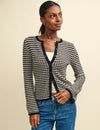 Black Stripe Flute Sleeve Mock-Crochet Cardigan