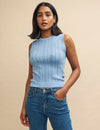 Sky Blue Pointelle Knitted Sleeveless Top